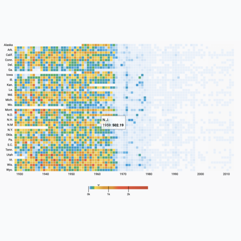 Picture of a heatmap showing the effect of vaccination, built with react and d3