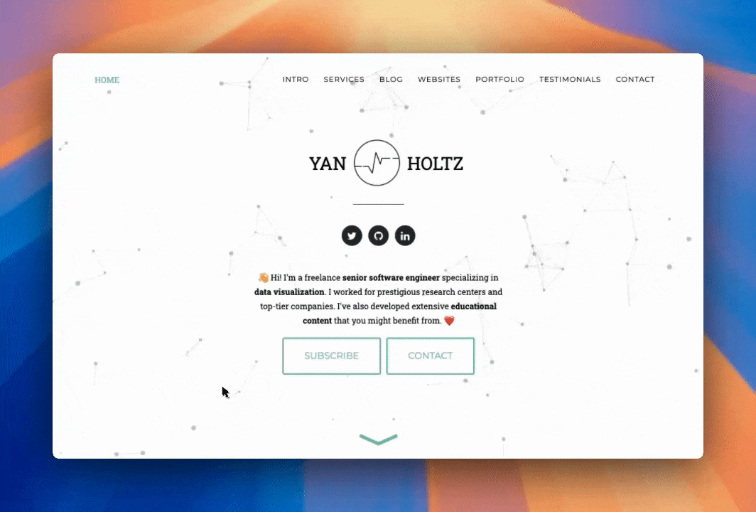 gif of yan holtz homepage hero section